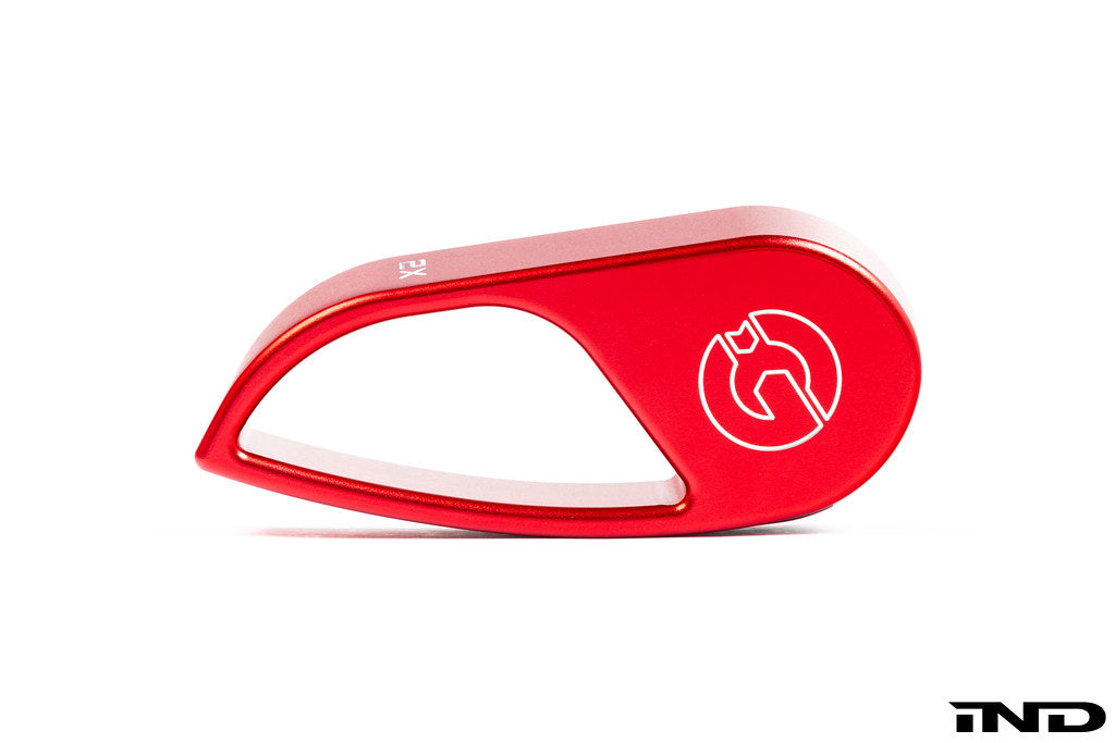 Goldenwrench BMW G-chassis M hood latch handle in red finish white background