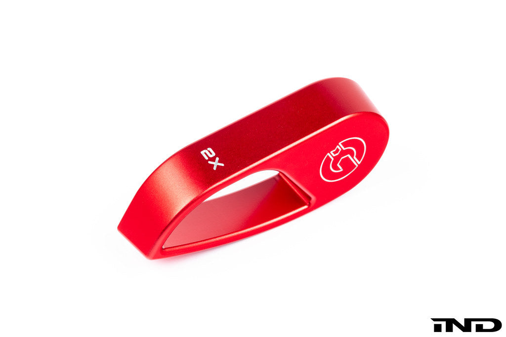 Goldenwrench BMW G-chassis M hood latch handle in red finish white background