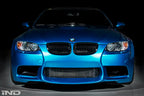 Exterior view of a gloss black front grille set for BMW E9X M3 by IND, showcasing the sleek, high-quality grille design.