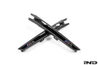 IND F8X M3 M4 Carbon Side Marker Set for exterior, featuring sleek white background and detailed view of carbon fiber markers.