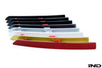 IND Painted Rear Reflector Set for the BMW F80 M3 and F82/F83 M4 on a white background, featuring brand-new genuine BMW reflector assemblies professionally painted in-house using OEM BMW paint codes for a seamless OEM-plus appearance.