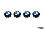 IND Gloss Black Wheel Center Cap Set for BMW, 56mm size, featuring Next Dark design, on a white background.