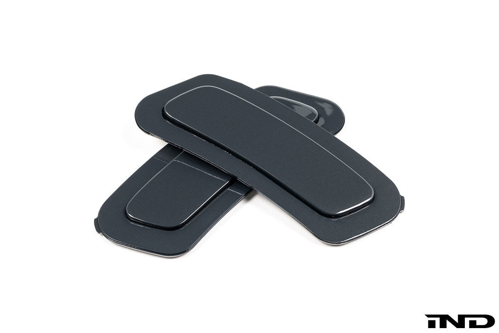 IND exterior painted front reflector set for MK8 Golf GTI and Golf R in dolphin gray metallic, shown on a white background.