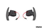 BMW E-Chassis Clubsport magnetic shift paddle set by JQ Werks, carbon fiber and billet aluminum interior racing accessories.