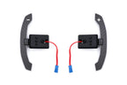 JQ Werks MadTrace BMW G-Chassis Clubsport Magnetic Shift Paddle Set in carbon V2 for interior upgrade, mounted on steering wheel.
