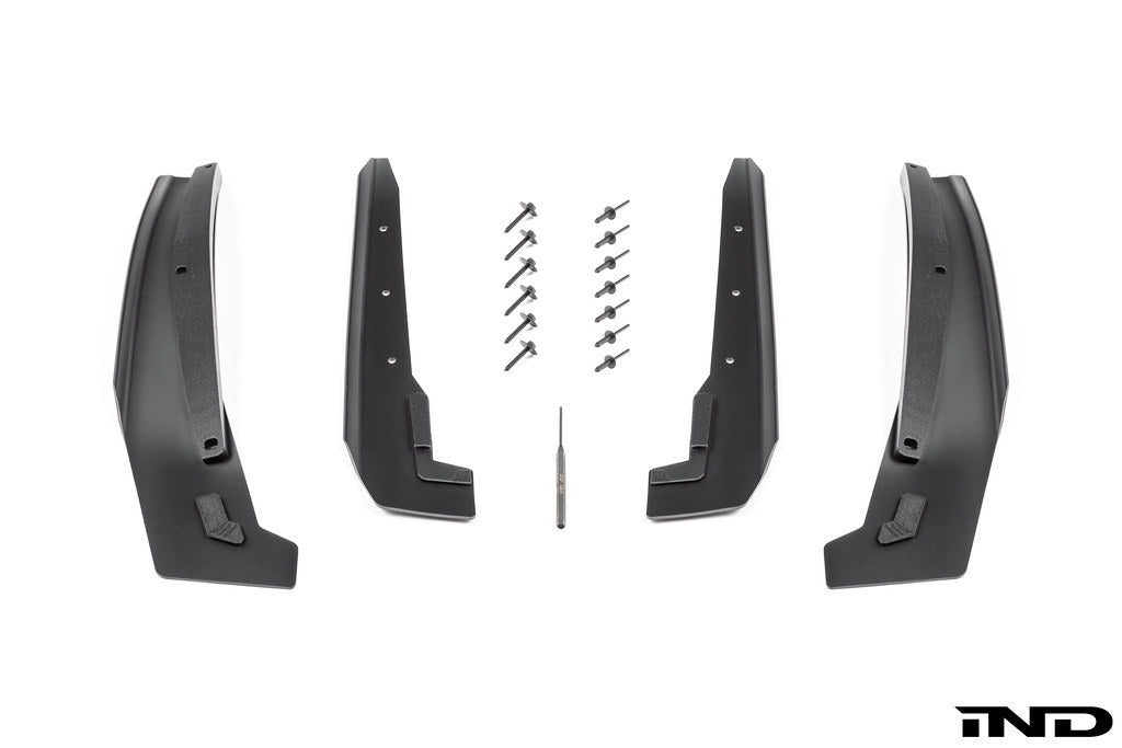 Set of Megachip G45 X3 exterior splash guards and mud flaps, white background, designed for BMW X3 G45 model.