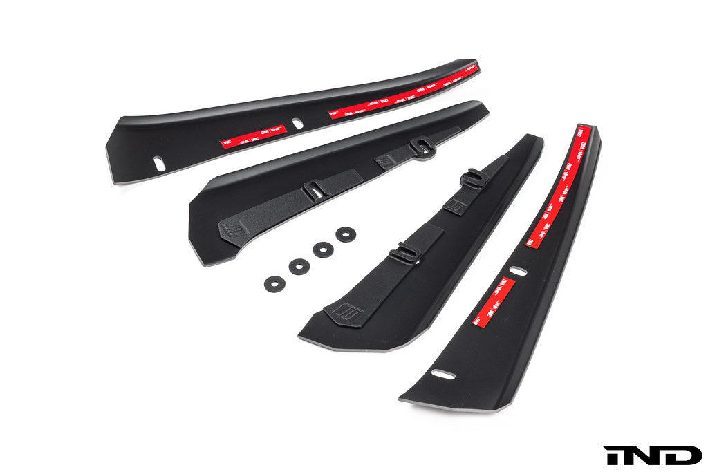 Megachip MK8 GTI and Golf R splash guard set, white exterior protection for car wheel arches and body.