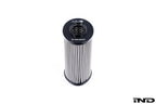 MMX Performance stainless steel oil filter for BMW B58 and B57 engines, high-flow design, shown on a white background.