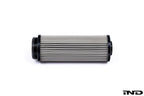 MMX Performance stainless steel oil filter for BMW B58 and B57 engines, high-flow design on white background