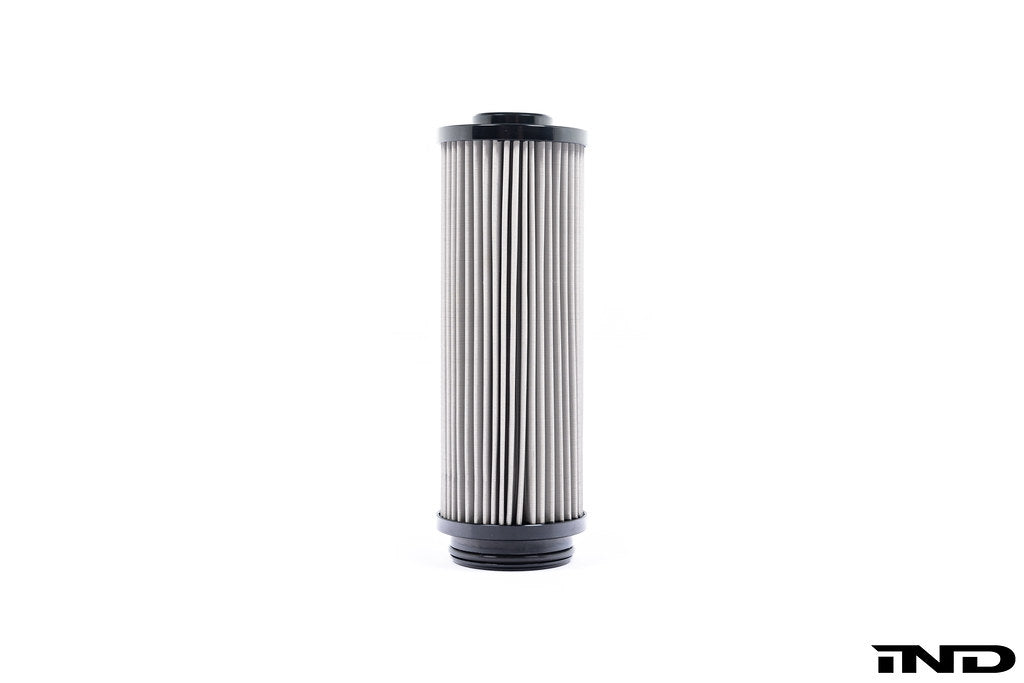 MMX Performance stainless steel oil filter for BMW B58 and B57 engines, high-flow design on white background