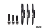 MMX Performance BMW / Supra 5x112 wheel spacer kit in black anodized finish, includes 12mm, 15mm, and 18mm spacers on wheels.
