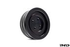 Black anodized MMX Performance BMW billet oil filler cap with precision machining, designed for enhanced engine performance.