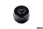 MMX Performance black anodized billet oil filter housing cap for BMW N20, N55, S55 engines, exterior view.
