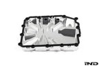 MMX Performance aluminum BMW DCT oil pan with clear anodized finish, lightweight billet design on white background.