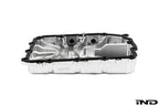 MMX Performance aluminum BMW DCT oil pan with clear anodized finish, designed for high-performance transmission cooling.