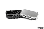 MMX Performance aluminum BMW DCT oil pan with clear anodized finish, billet design, for high-performance BMW vehicles.