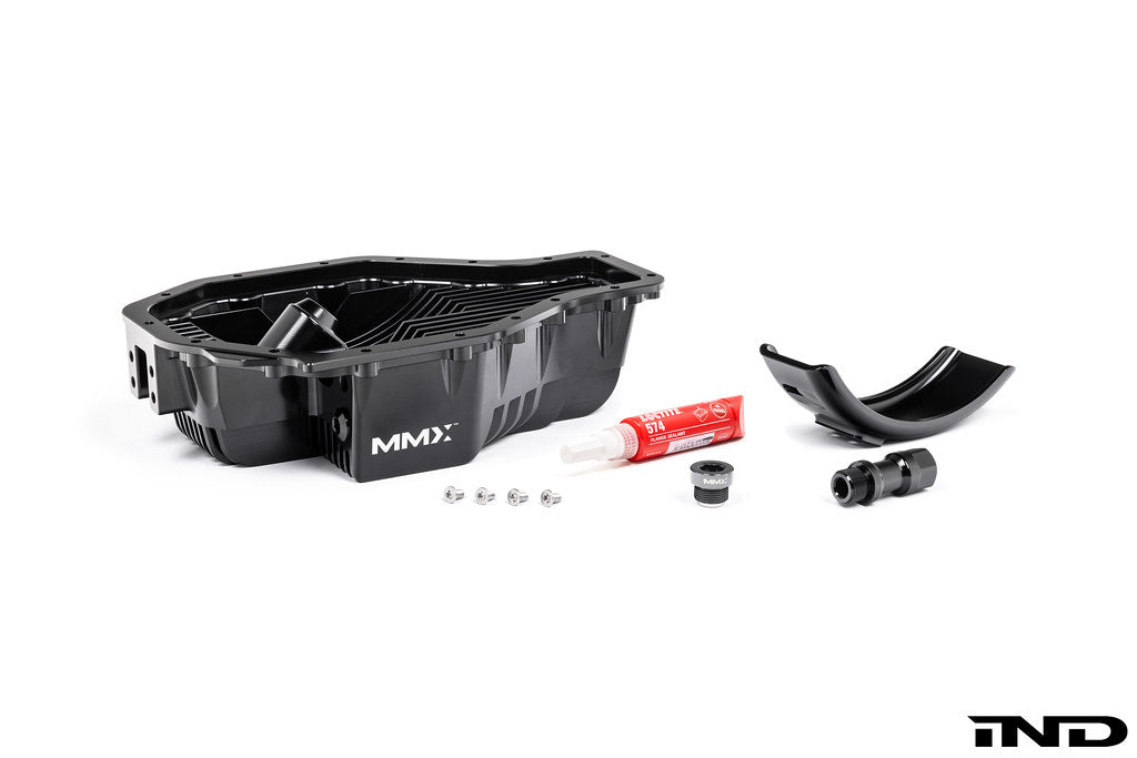 MMX high capacity baffled differential sump for BMW G8X M2 M3 M4 billet aluminum white background