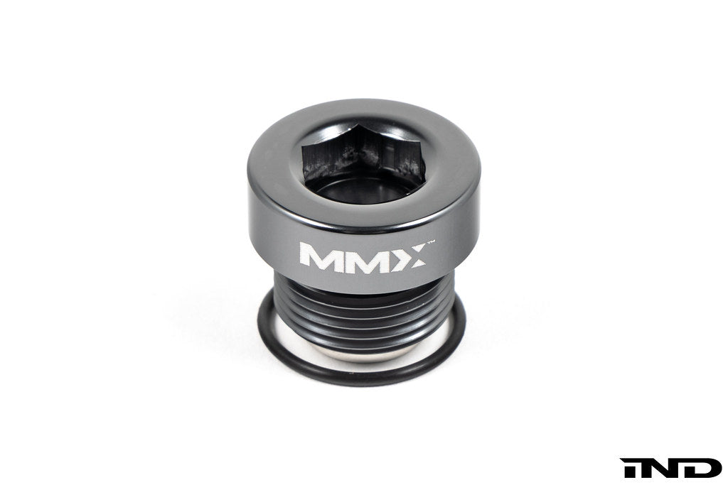 MMX Performance magnetic differential oil drain plug for BMW, M22x1.5 size, with a white background.
