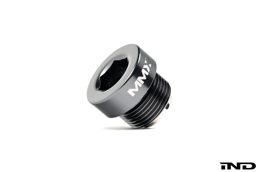 MMX Performance magnetic differential oil drain plug for BMW, M22x1.5 threading, sleek design on white background.