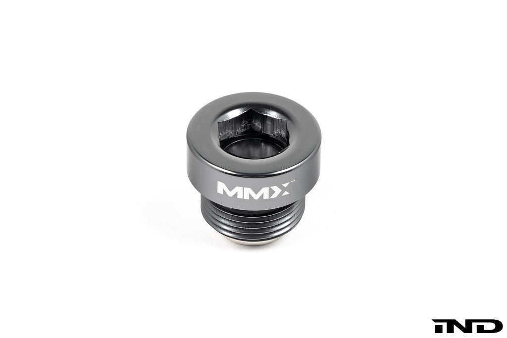 MMX Performance magnetic differential oil drain plug for BMW, M22x1.5, with a white background.