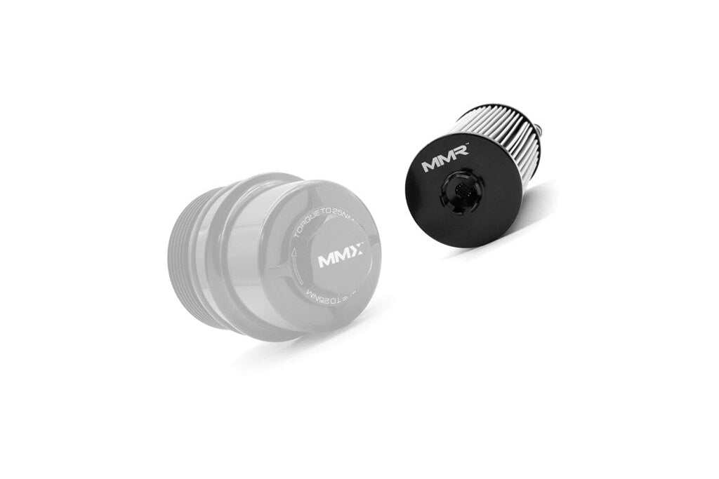 MMX Performance BMW S58 Stainless Steel Lifetime Oil Filter White Background