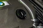 MMX Performance BMW billet oil filler cap installed on engine, showcasing a sleek, durable performance-grade metal cap.