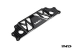 MMX Performance BMW G87 M2 Underbody Chassis Brace on a white background, precision CNC machined from billet 6061-T6 aluminum to provide additional exhaust clearance, increased chassis rigidity, and direct OEM-fit installation.