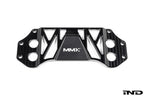 MMX Performance BMW G8X M3 and M4 billet 6061-T6 aluminum underbody chassis brace on a white background, designed to increase exhaust clearance and improve chassis rigidity for G80, G81, G82, and G83 models.