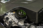 MMX Performance BMW N20/N5X/S55 billet oil filter housing cap installed on engine exterior, showcasing durable metal construction.