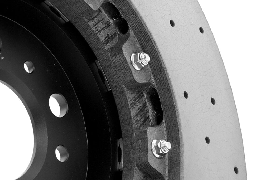 MMX Performance G8X rear 370x24mm carbon ceramic brake rotor for M2, M3, M4 models, floating 2-piece design, white background