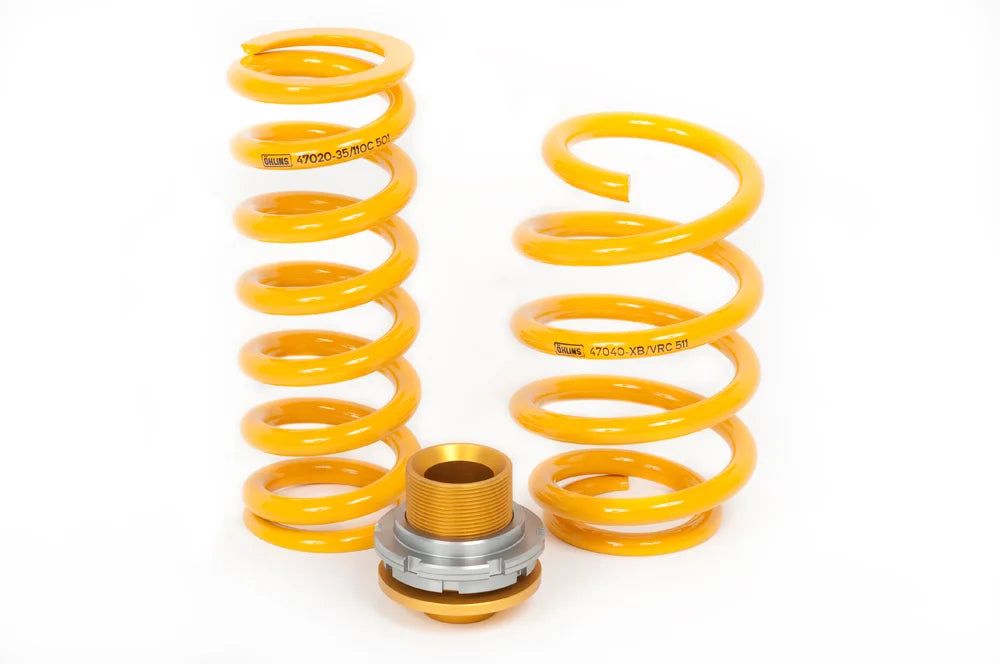 Ohlins BMW E9X M3 Road and Track coilover suspension white background DFV adjustable dampers front and rear setup