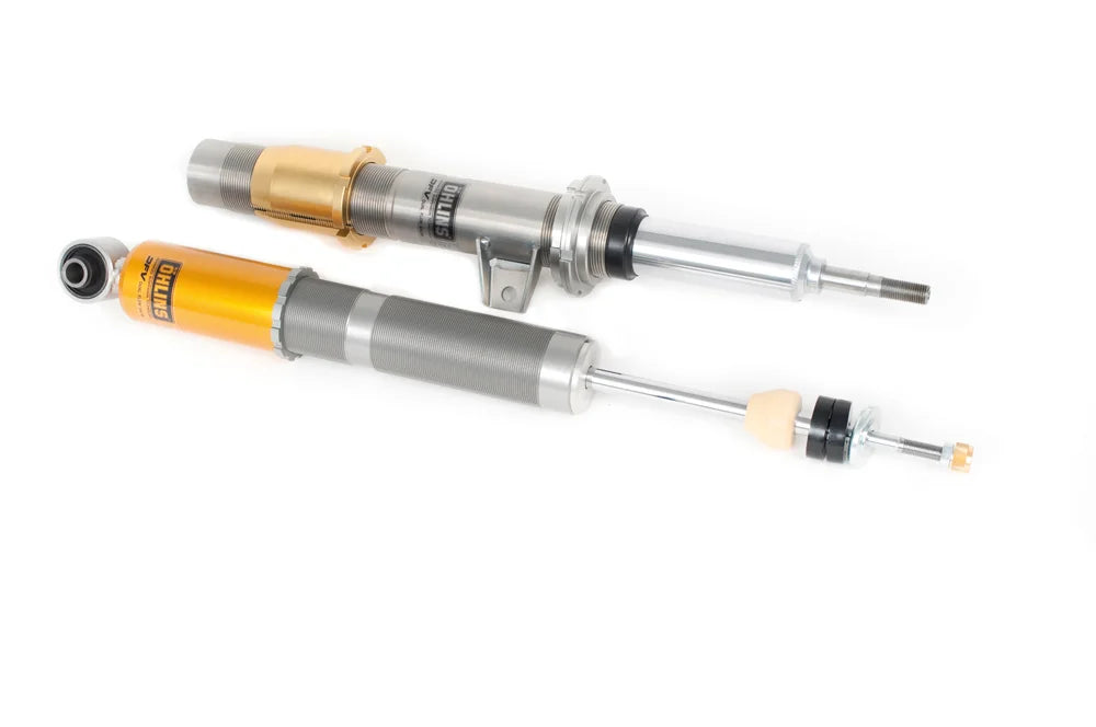 Ohlins BMW E9X M3 Road and Track coilover suspension white background DFV adjustable dampers front and rear setup