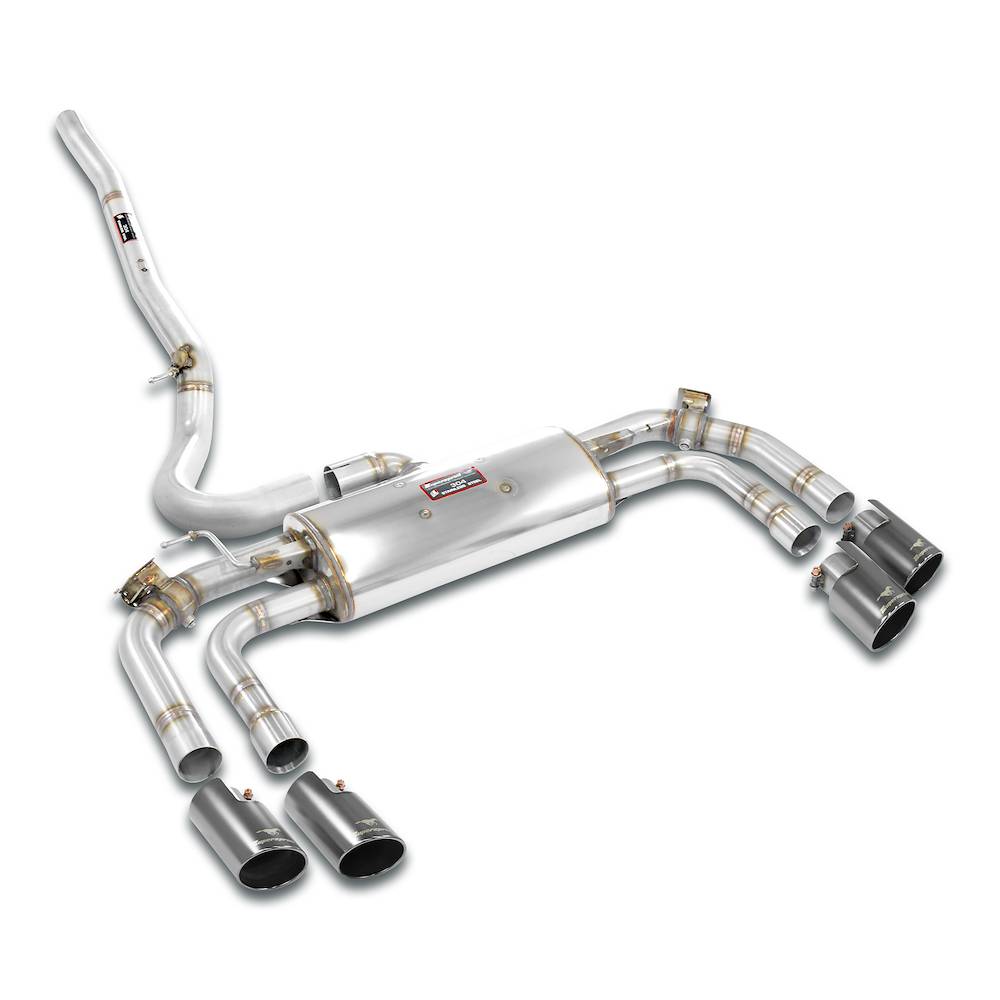 Supersprint BMW U11 X1 rear exhaust with valve, right and left, in gun metal grey, showcasing the high-performance exhaust system.