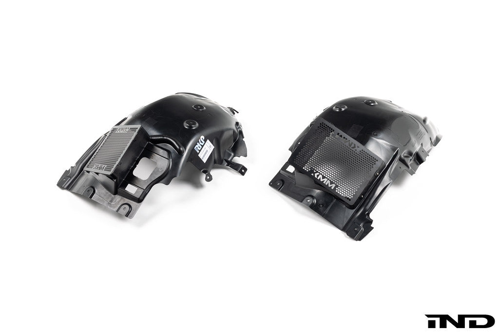 RKP G8X M2/M3/M4 Enhanced Clearance Front Liner Set V2 for exterior wheel arch protection, shown on white background.