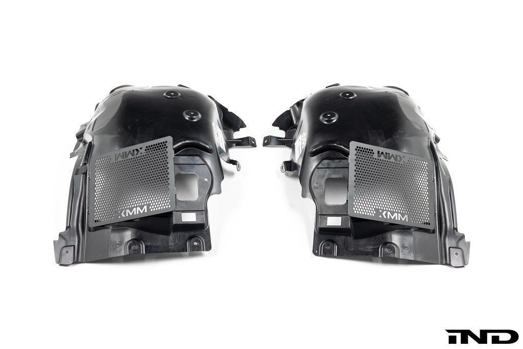 RKP G8X M2 M3 M4 Enhanced Clearance Front Liner Set V2 for exterior wheel arch protection, white background image.