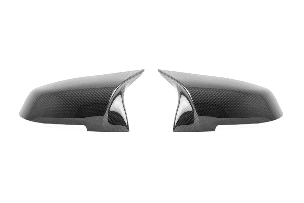 TREVORA BMW F-Chassis M-Styled Carbon Fiber Wing Mirror Covers on a white background, exterior car accessory for BMW F30 M2 models.