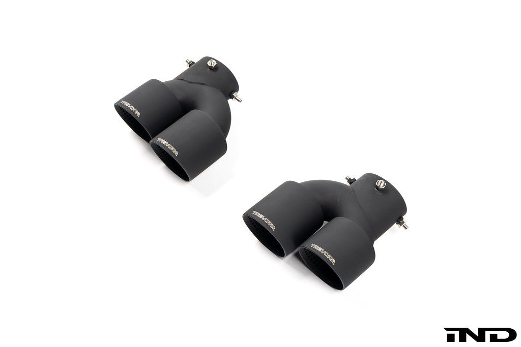 TREVORA G42 G2X 3 and 4 Series Cerakote Black exhaust tip set for exterior car styling, shown on a white background