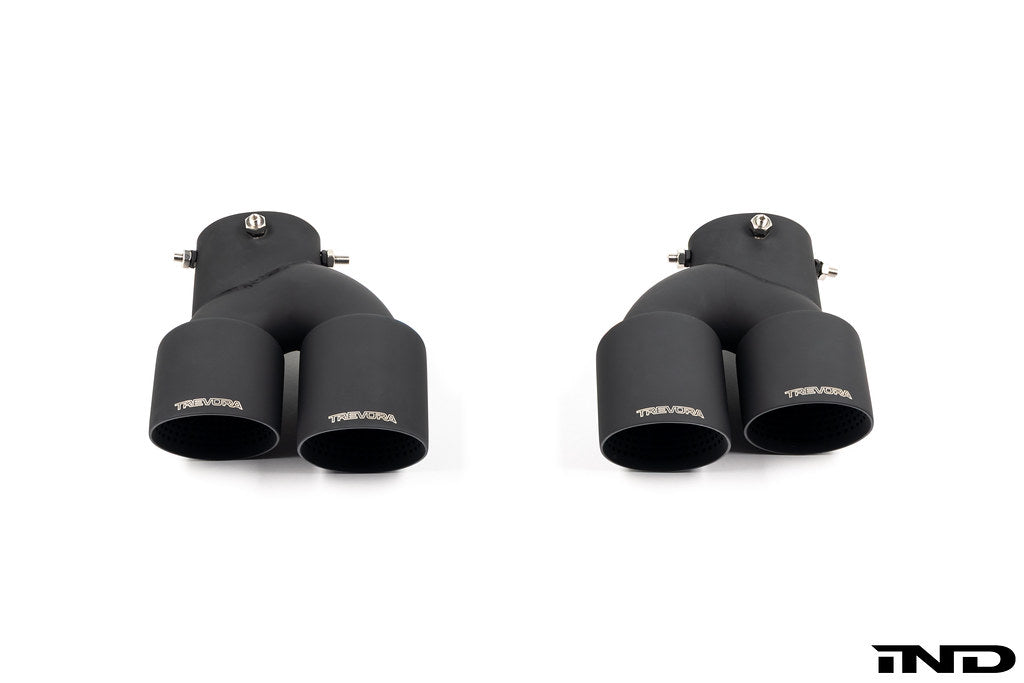 TREVORA G42 G2X 3 and 4 Series ceramic black exhaust tip set on white background, exterior car accessory.