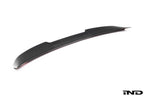 TREVORA G80 M3 carbon fiber PR-1 rear trunk spoiler installed on a white BMW G80 M3 exterior car, showcasing aerodynamic design