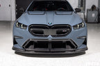 TREVORA G90 G99 M5 carbon fiber front duct extension trims installed on exterior of vehicle, showcasing sleek, aerodynamic design.