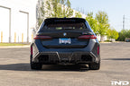 TREVORA G99 M5 Carbon Fiber PR-1 Rear Roof Spoiler installed on a vehicle, showcasing sleek, aerodynamic exterior design.