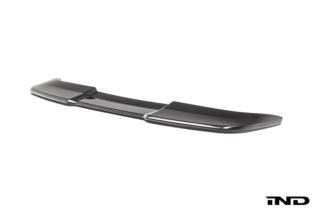 TREVORA G99 M5 Carbon Fiber PR-1 Rear Roof Spoiler mounted on white exterior, showcasing sleek aerodynamic design.