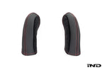 Wunderworks BMW M Carbon Bucket Seat Bolster Protector set in black leather with Alcantara and red stitching for interior protection.