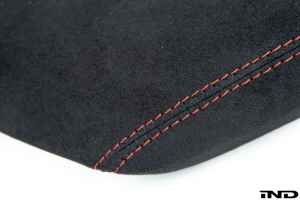 IND F87 M2 Alcantara stitched armrest for interior, featuring premium Alcantara material and detailed stitching.