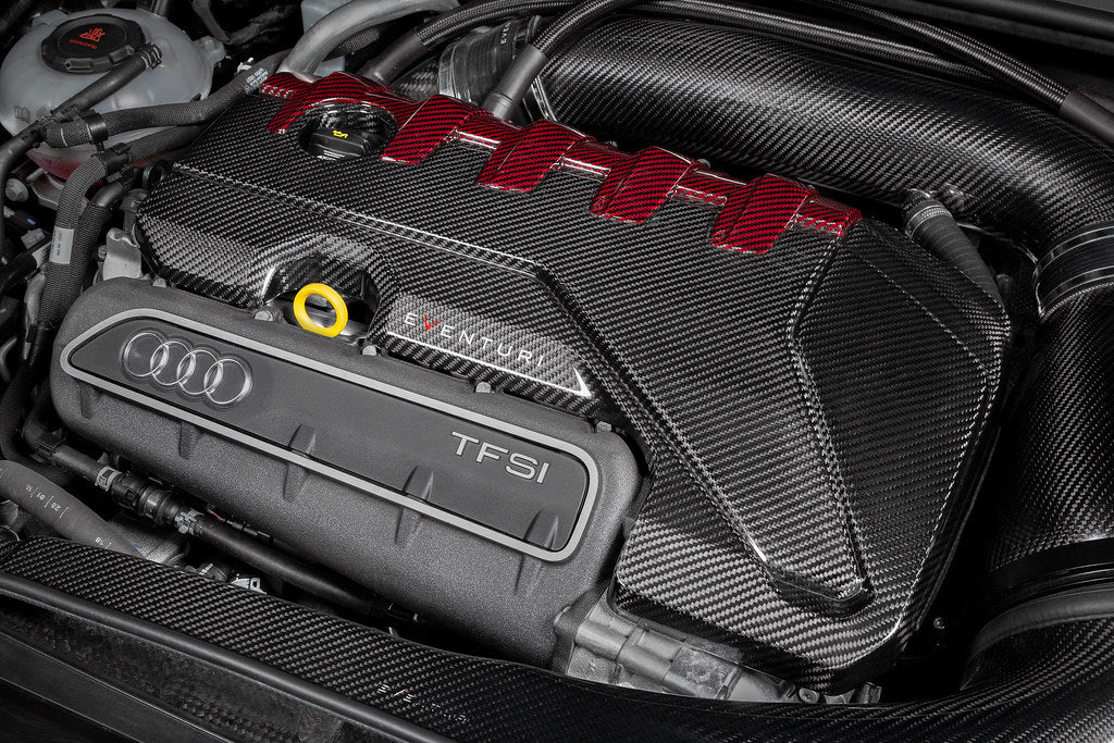 Eventuri Audi 8Y / 8V RS3 / 8S TTRS Black Carbon and Red Kevlar Engine Cover, Exterior