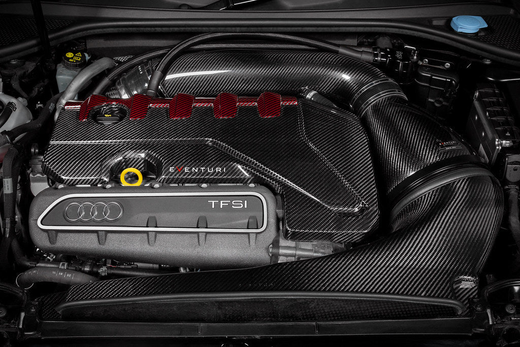 Eventuri Audi 8Y / 8V RS3 / 8S TTRS Black Carbon and Red Kevlar Engine Cover, Exterior