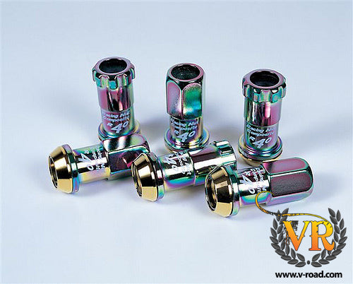Project Kics R40 Racing Lug Nut Set for wheels, M12x1.5 size, featuring durable, shiny chrome finish and precise threading.