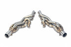Supersprint stainless exhaust manifold set for BMW E6X M5 and M6, LHD and RHD models, showing polished metal components.
