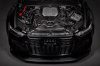 Eventuri black carbon engine cover installed on Audi C8 RS6 and RS7, showcasing sleek exterior design and high-quality craftsmanship.
