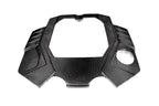 Eventuri black carbon engine cover for Audi C8 RS6 and RS7, exterior view showcasing sleek, glossy carbon fiber design.